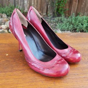 Max Studio Round Toe 1930's Style Raspberry Red Leather Pumps Women's Size 7.5